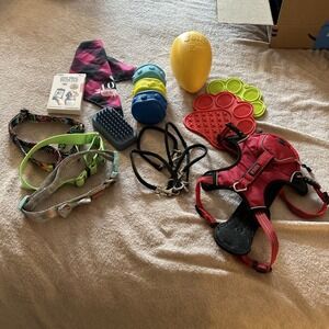 Lot Of 15 Dog Items - Harness, Collars, Treat Mats, Bandana, Puzzle, Toy More